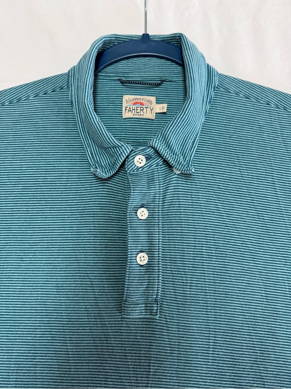 Faherty Teal & White Micro-Stripe Polo Shirt